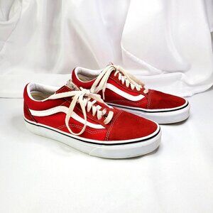 Vans Old Skool Suede Canvas Low-Top Skateboarding Sneakers in Classic Red/White